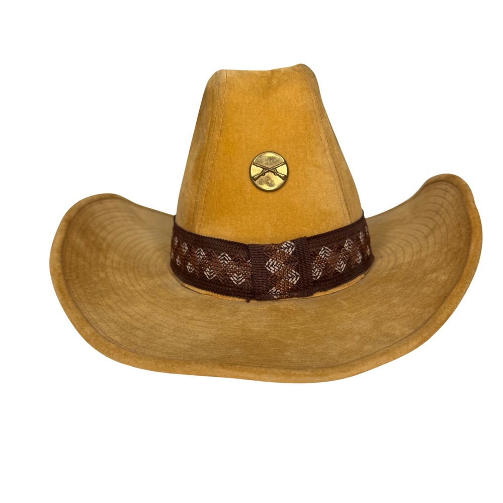 Vintage JA Tan Faux Suede Cowboy Hat Crossed Rifles Western Size M 7-7 1/8